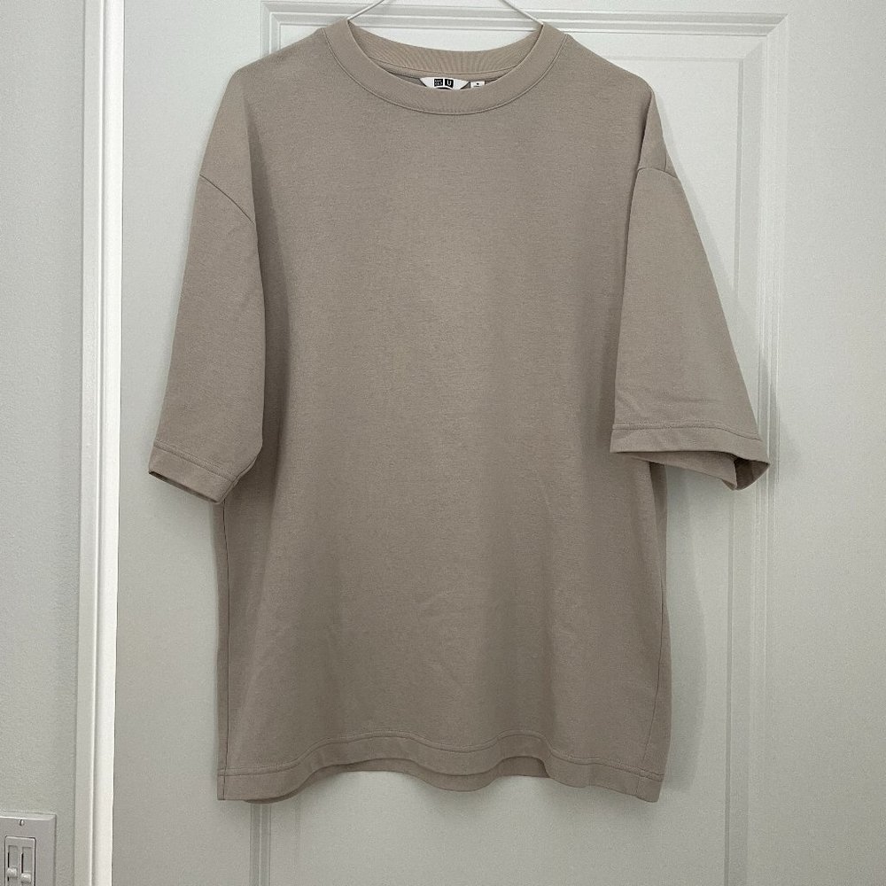 Uniqlo Men U AIRism Cotton Oversized Crew Neck T-Shirt M Light Gray